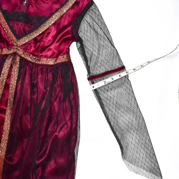 Ladies full length a line renaissance dress magenta satin and lace costume - Picture 6 of 8